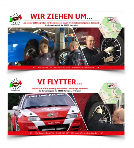 Flyer-Design für Werkstatt-Umzug