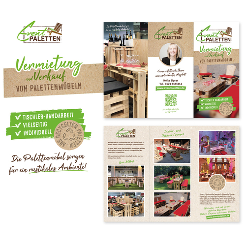  Flyer-Design für Vermietung und Verkauf von Palettenmöbeln