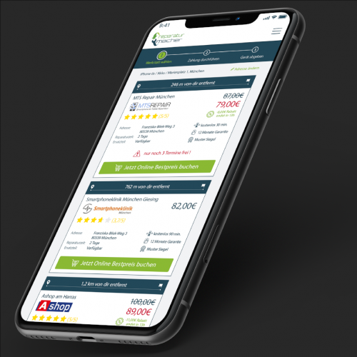 App-Design für Vergleichsportal für Reparaturen