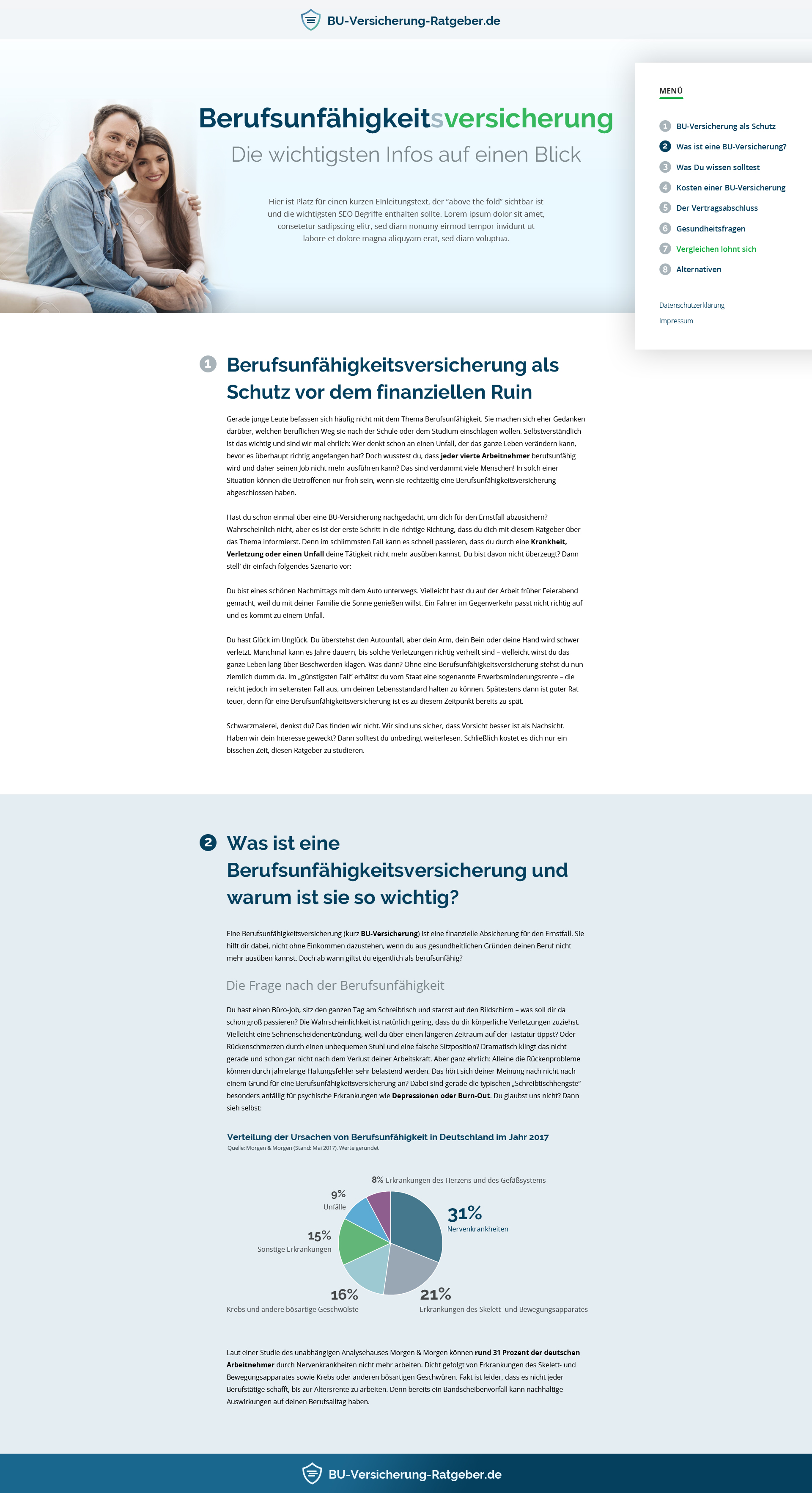 Webdesign für Informationsseite zum Thema Berufsunfähigkeitsversicherung