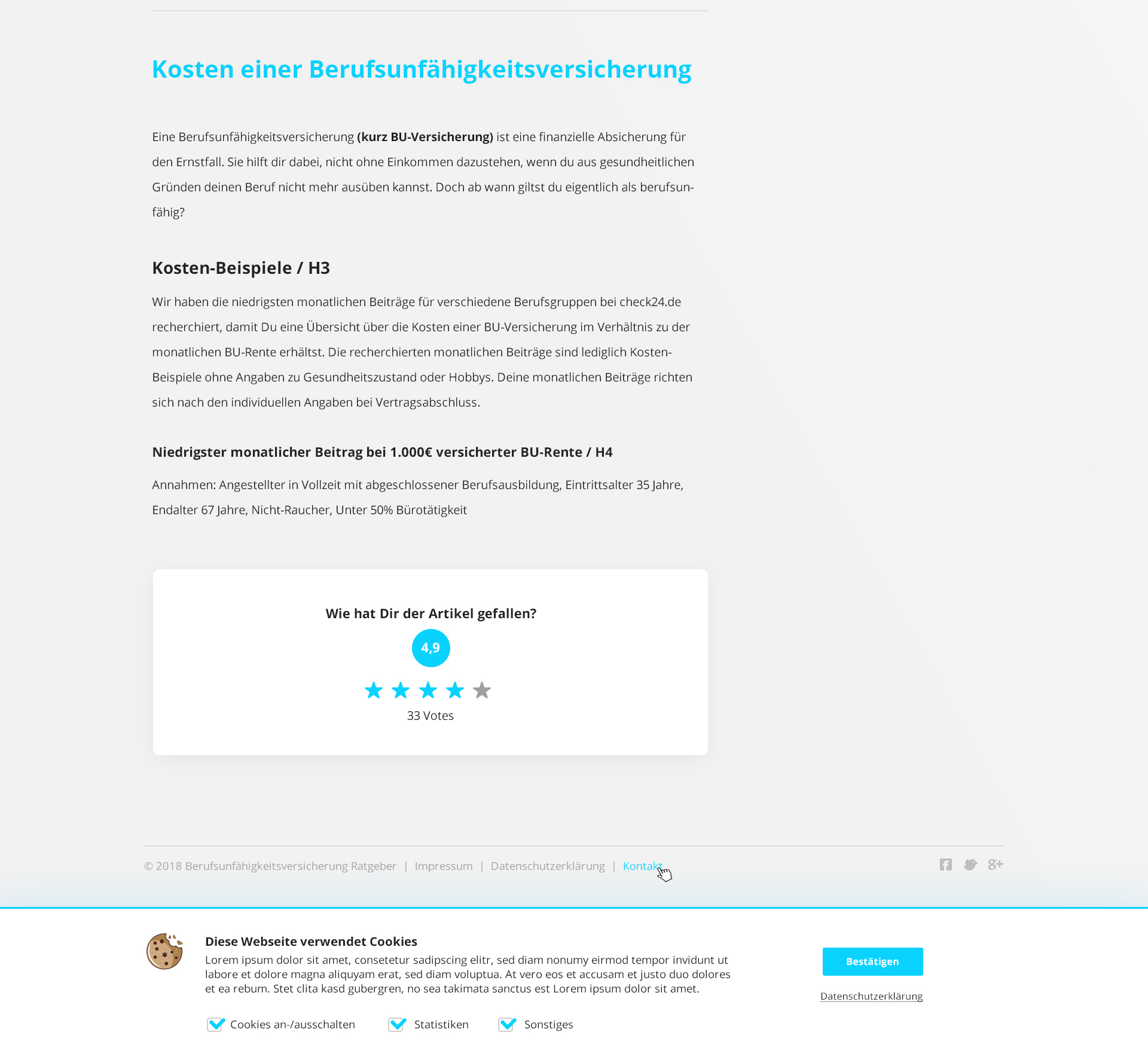 Webdesign für Informationsseite zum Thema Berufsunfähigkeitsversicherung