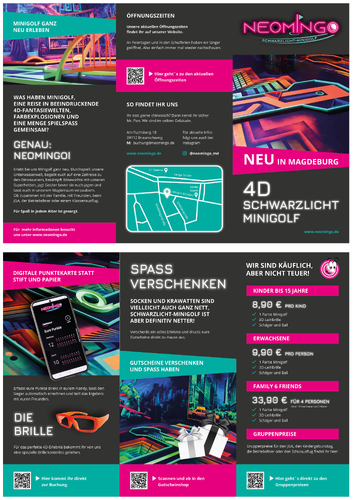 Flyer-Design für Schwarzlicht Minigolf