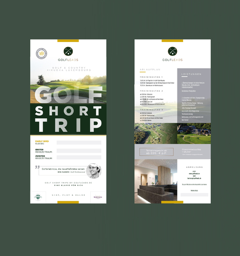 Flyer-Design für Organisation von Golf Short Trips