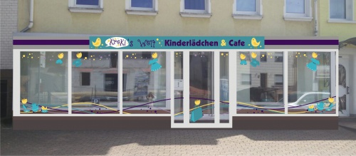 Schaufenster Gestaltung für Kinderladen mit Cafe